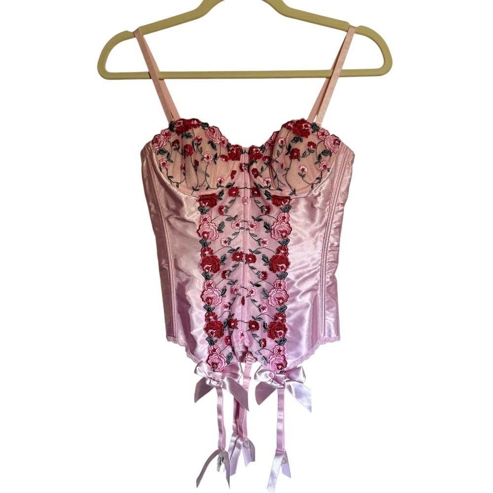 Fredrick's Of Hollywood Pink Floral Embroidered‎ Corset Size 32 Coquette